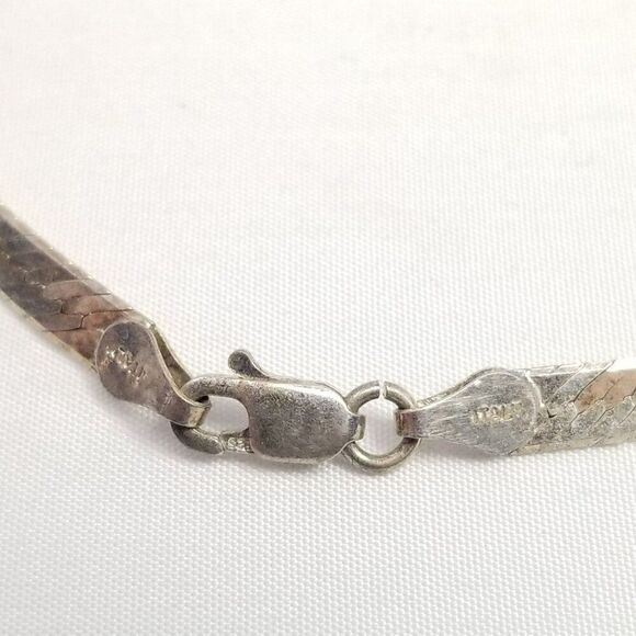 Vintage Sterling Silver Flat Herringbone Chain Bracelet, 925 Made in Italy - Picture 4 of 8